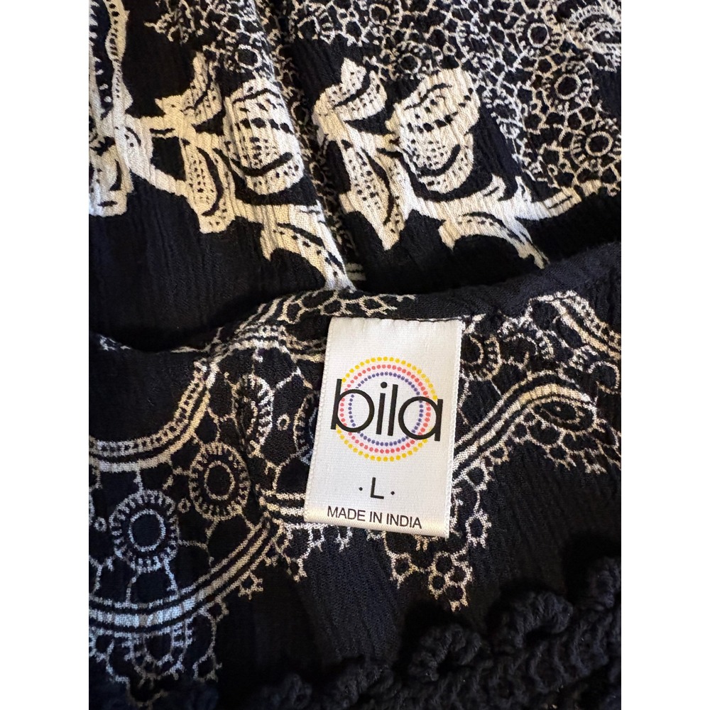 Bila Womens Black White Paisley Crochet Neck Maxi Dress Large Boho - Picture 5 of 8